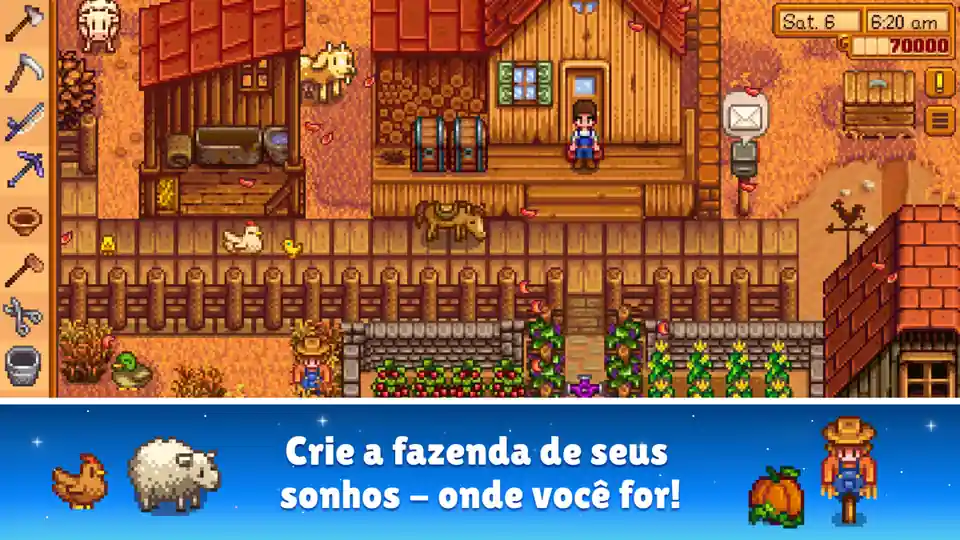 Captura de ecrã da quinta e do vale em Stardew Valley
